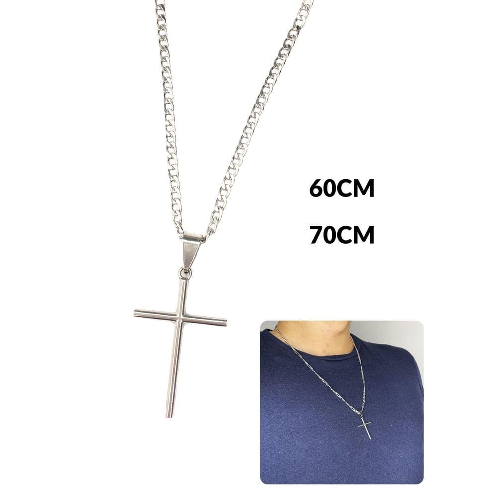 Cordão Corrente 70Cm 60Cm Masculino Pingente Cruz Palito