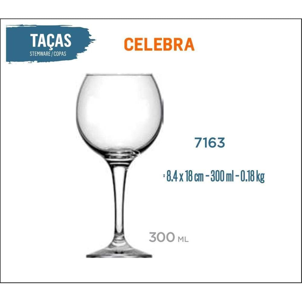 06 Taças Celebra 300Ml - Vinho Tinto Rosé Branco Água