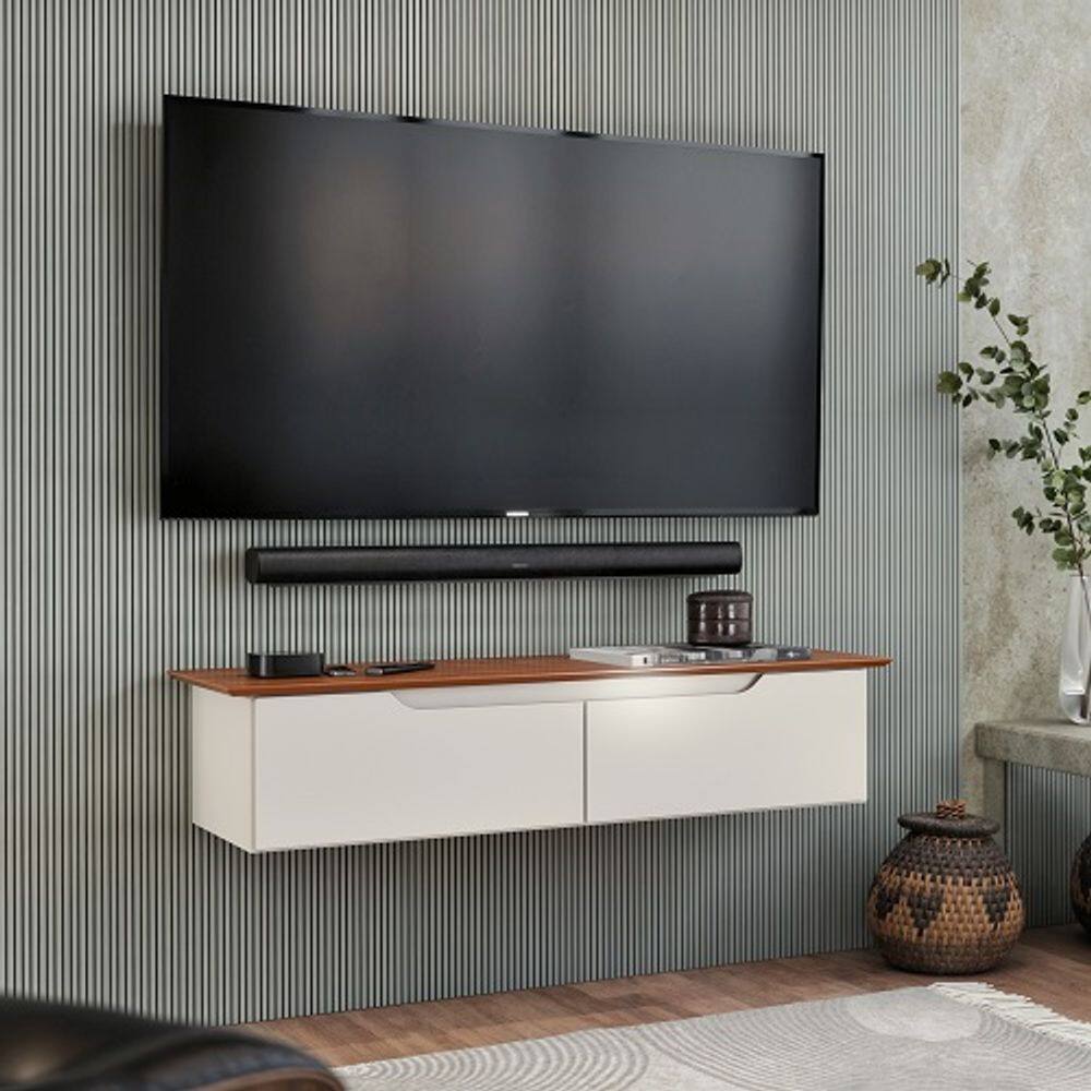 Rack Aparador Suspenso Off White/Freijó – EJ Móveis