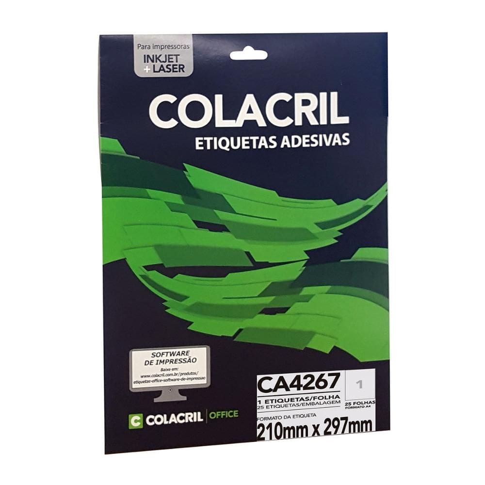 Etiqueta inkjet/laser CA4267 com 25 folhas - Colacril