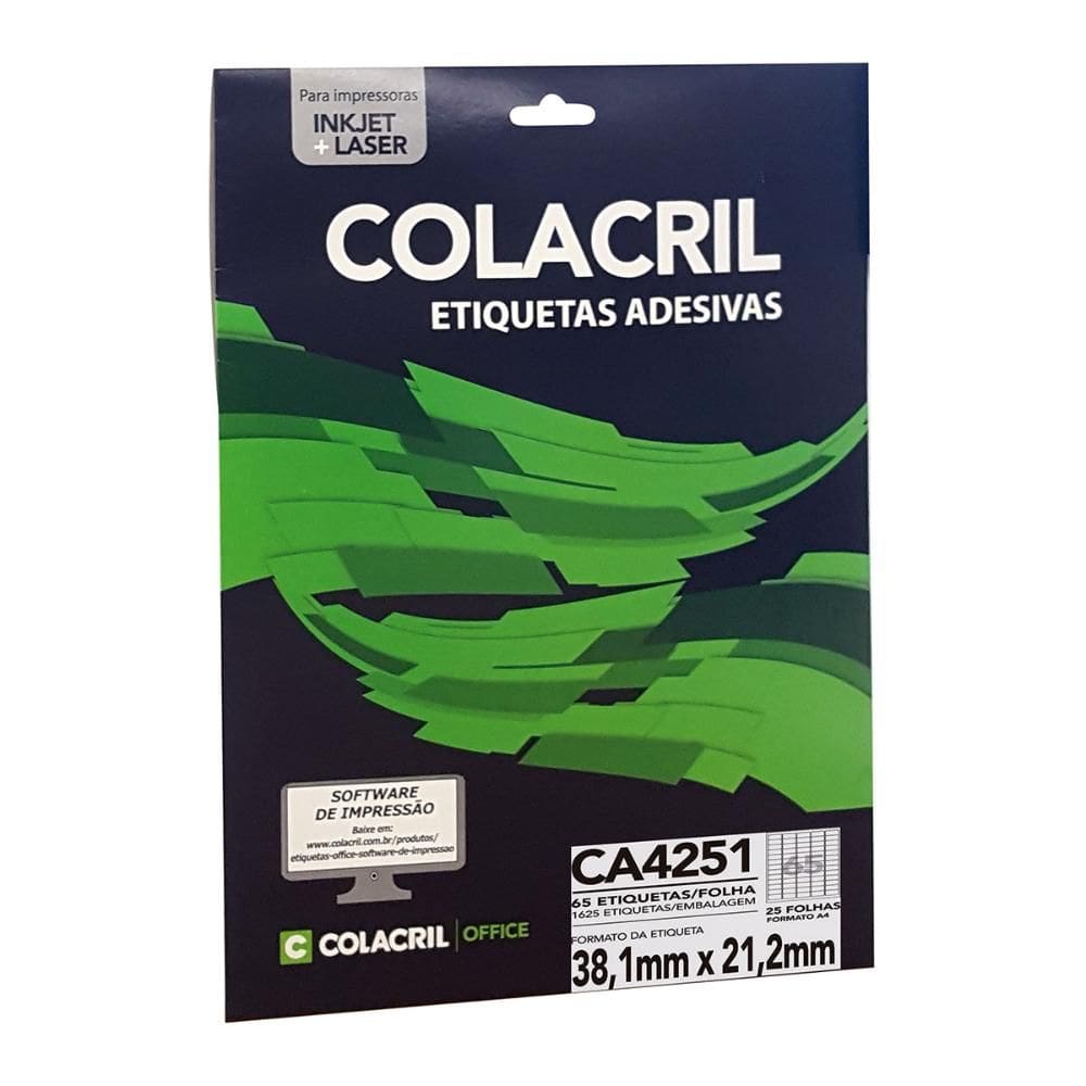 Etiqueta inkjet/laser CA4251 com 25 folhas - Colacril