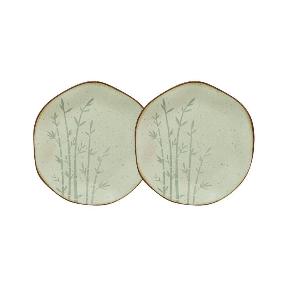 Conjunto 2 Pratos de Sobremesa 21,5 cm Ryo Bambu Porcelana Oxford