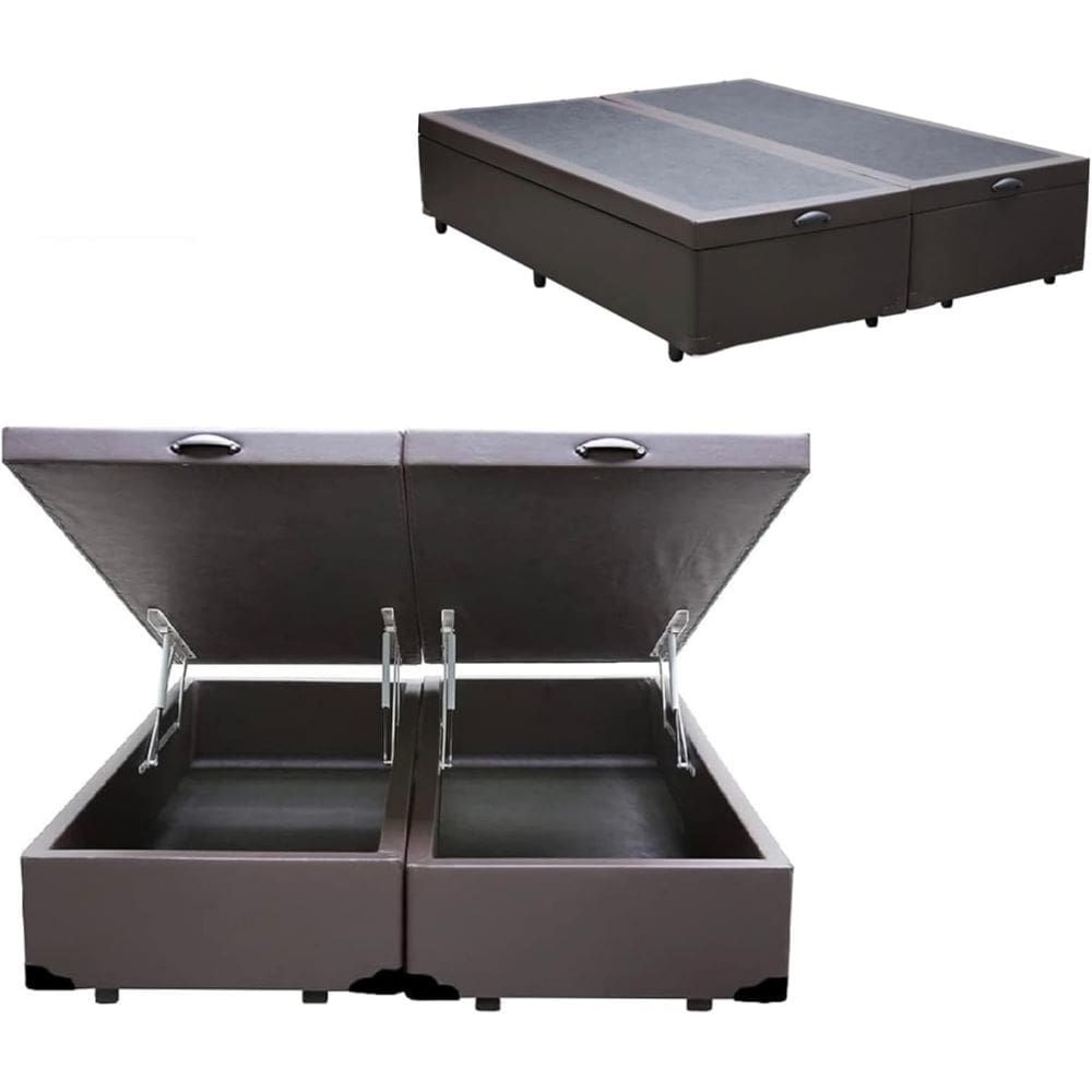 Base Cama Box Bau Bipartido Queen Marrom Sintetico Premium 47x158x198 - Santo Box FR