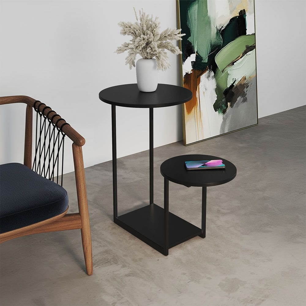 Mesal Lateral Cibele Tampo Redondo Ferro Preto Tampo Preto