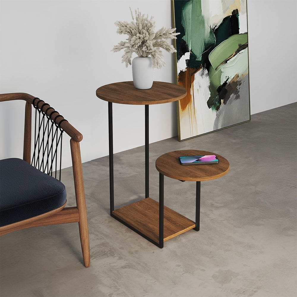 Mesa de Canto Lateral Ferro Preto Estilo Redondo Cibele Freijó