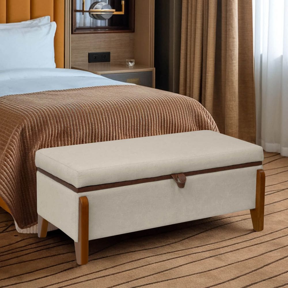 Banqueta Decorativa Puff Baú Organizado Bali 90 cm Bouclé