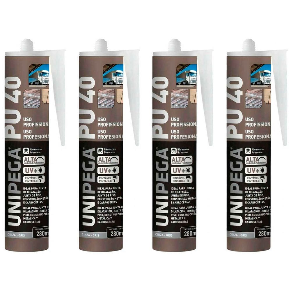 Kit 4 Silicone Pu40 Adesivo Selante Poliuretano Cinza 400g
