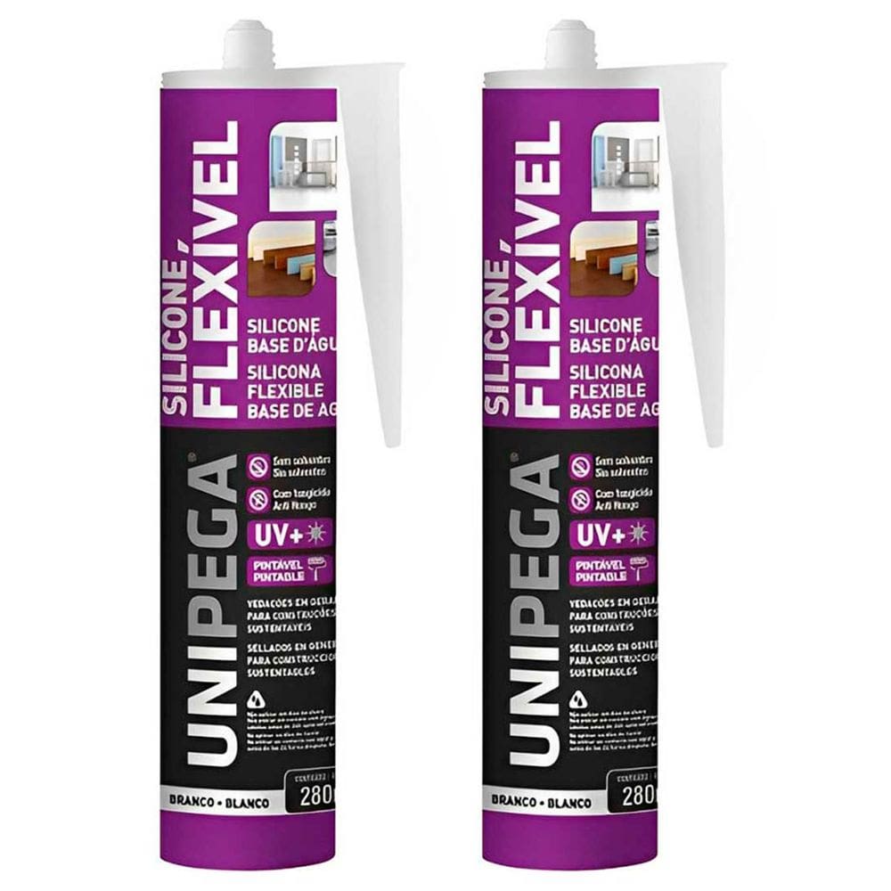 Kit 2 Silicone Flexível A Base De Água 280ml Branco Unipega