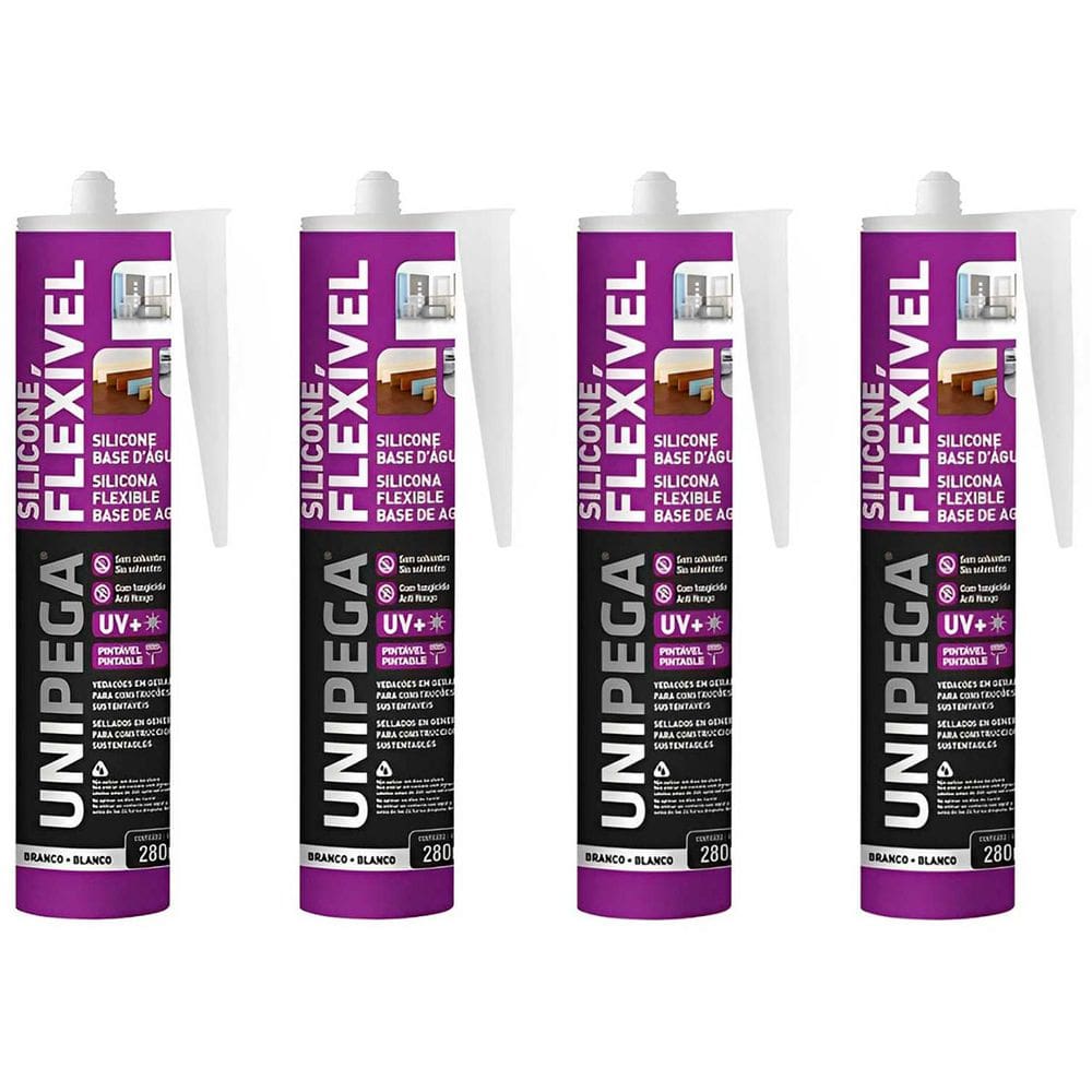 Kit 4 Silicone Flexível A Base De Água 280ml Branco Unipega