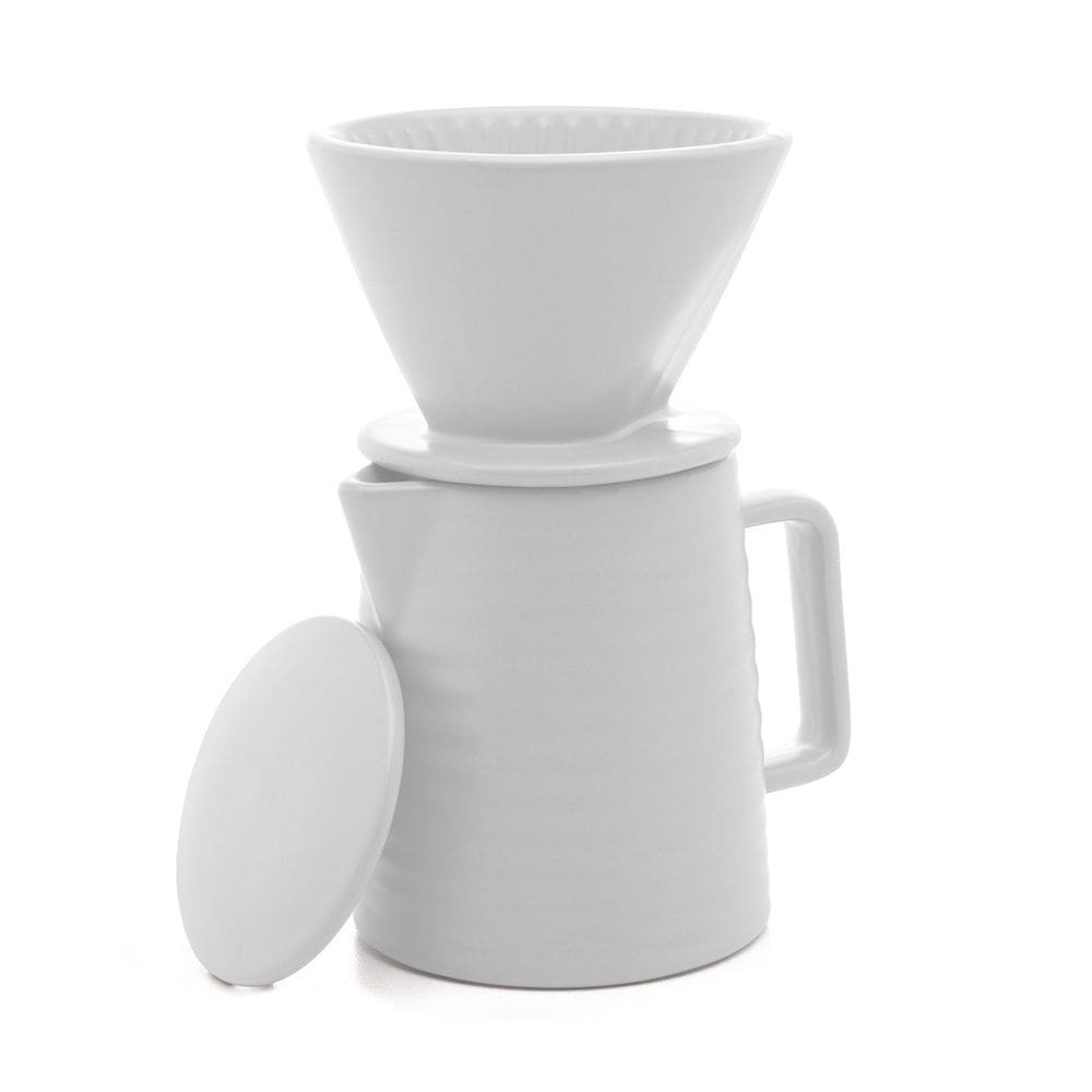 Bule P/Café de Cerâmica C/Suporte para Filtro e Tampa Branco 600ml Wolff