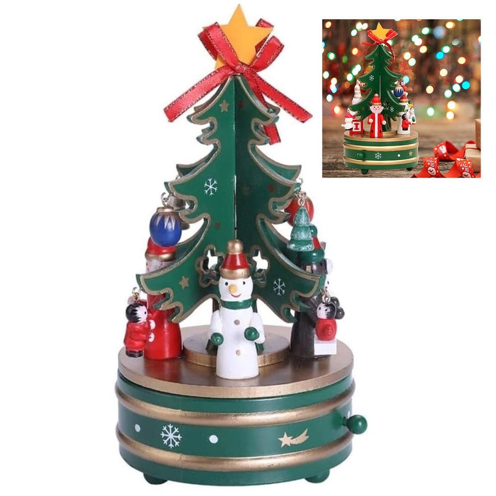 Arvore Caixa de Musica Natal Natalino Giratoria Caixinha Enfeite Decoraçao Festa Fim de Ano Boneco de Neve Papai Noel Mesa Estante