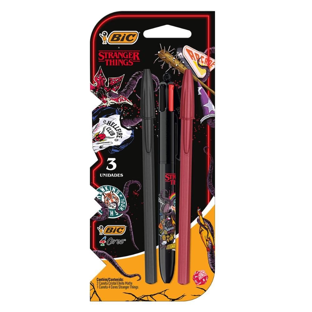 Kit Cristal Matte 1.0 e caneta 4 cores Stranger Things Bic