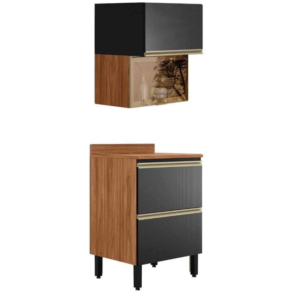 Balcao Tampo e Armario Aereo Vidro 60 cm MDF Proenca Demartez