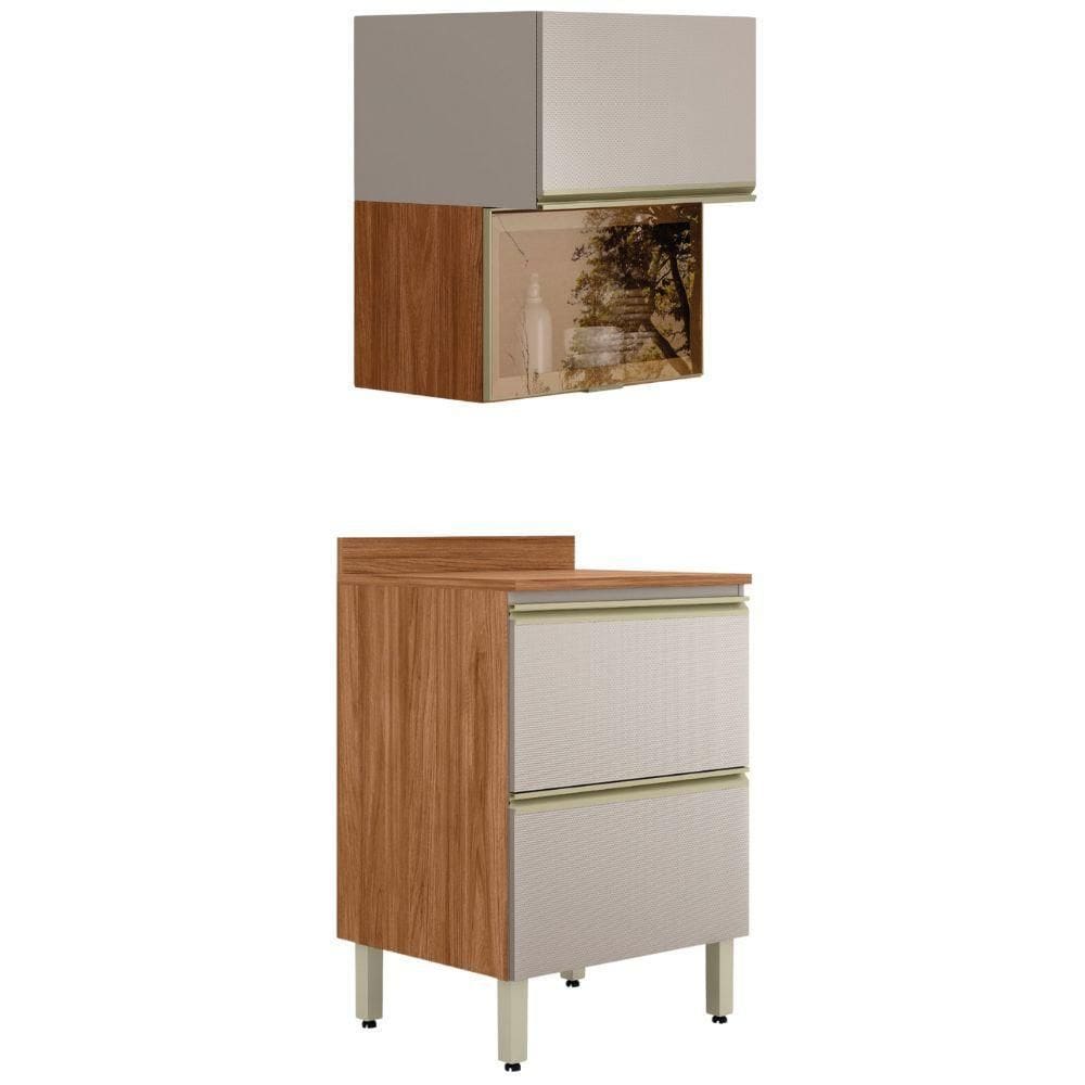 Balcao Tampo e Armario Aereo Vidro 60 cm MDF Proenca Demartez