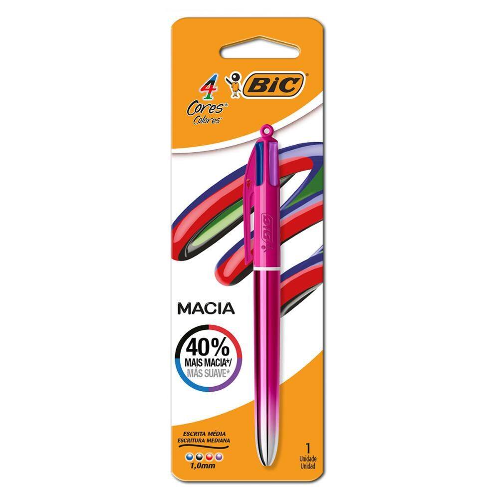 Caneta esferográfica 1.0 Degradê Rosa Metálica 4 cores Bic