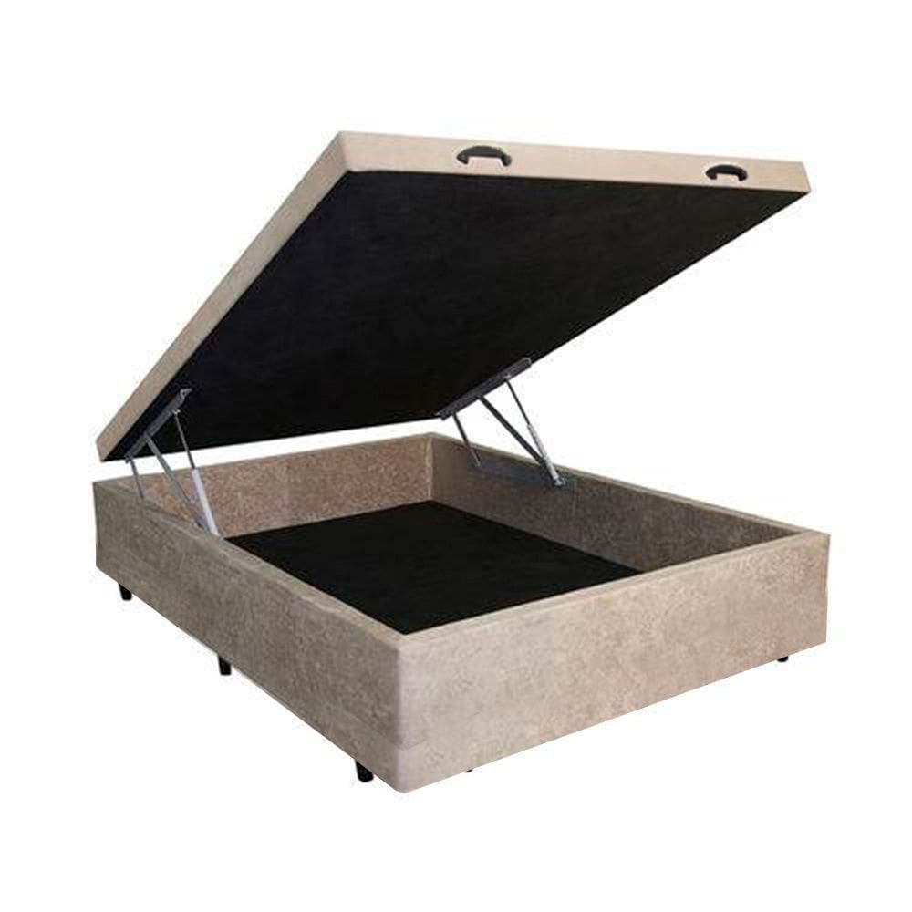 Base Cama Box Bau Casal Bege Suede Premium 47x138x188 - Santo Box FR