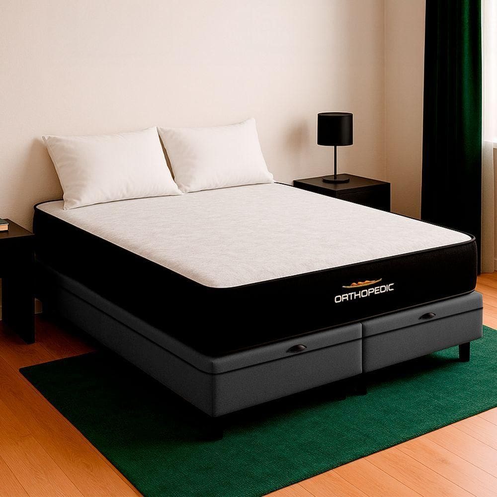 Cama Box Baú Queen E Colchão Orthopedic D33 V-store Cinza