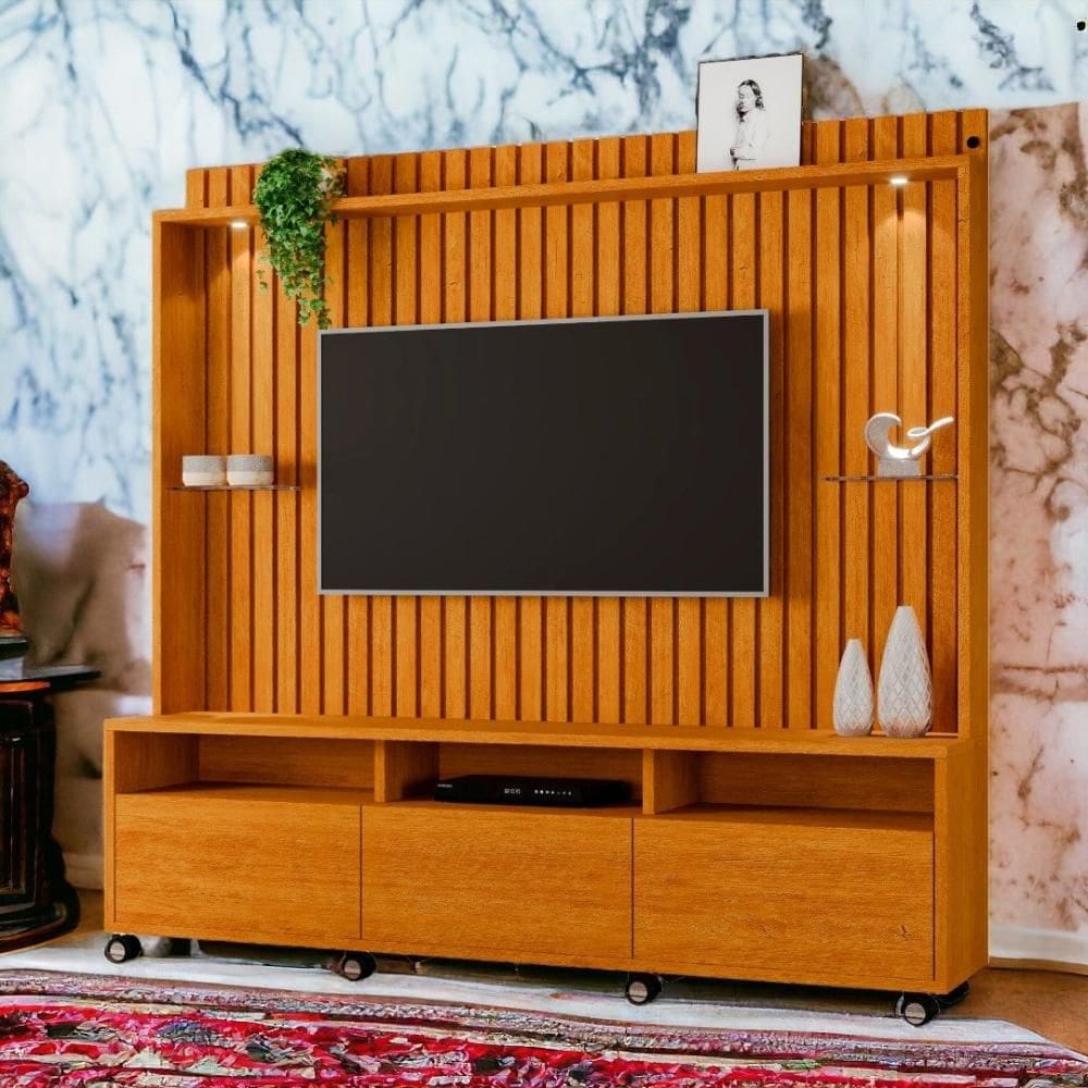 Estante Home TVs 60” 4 Portas Absoluto Naturalle Ripado Carmolar