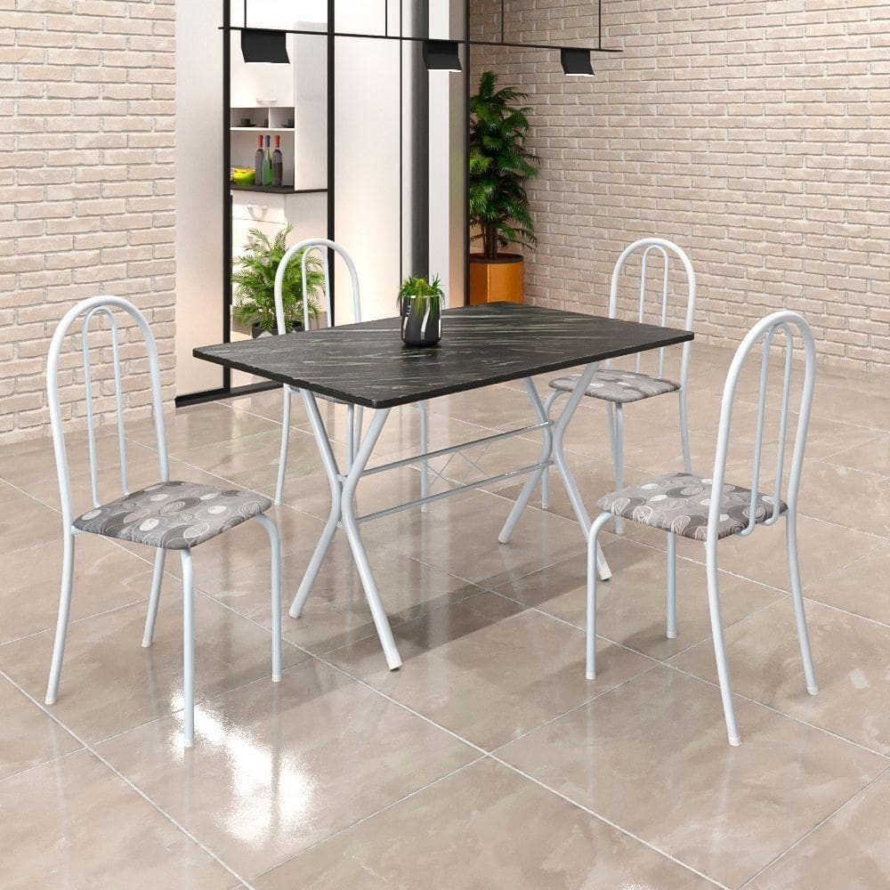 Mesa De Jantar 4 Cadeiras Ardosia-branco-paraopeba Ane Soma Móveis Ardosia