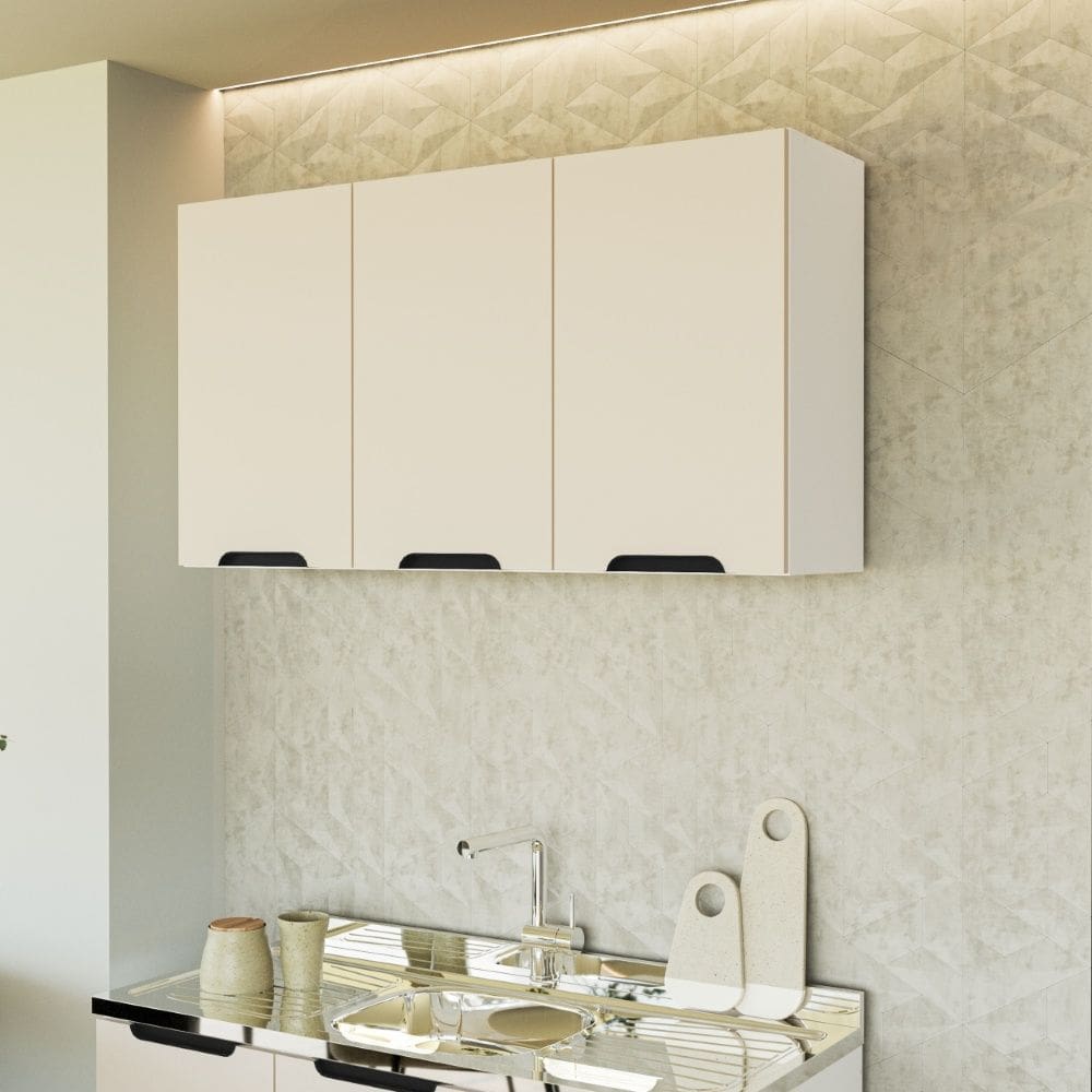 Armário Aéreo 120 cm 3 Portas Meena Branco Creme Politorno Móveis