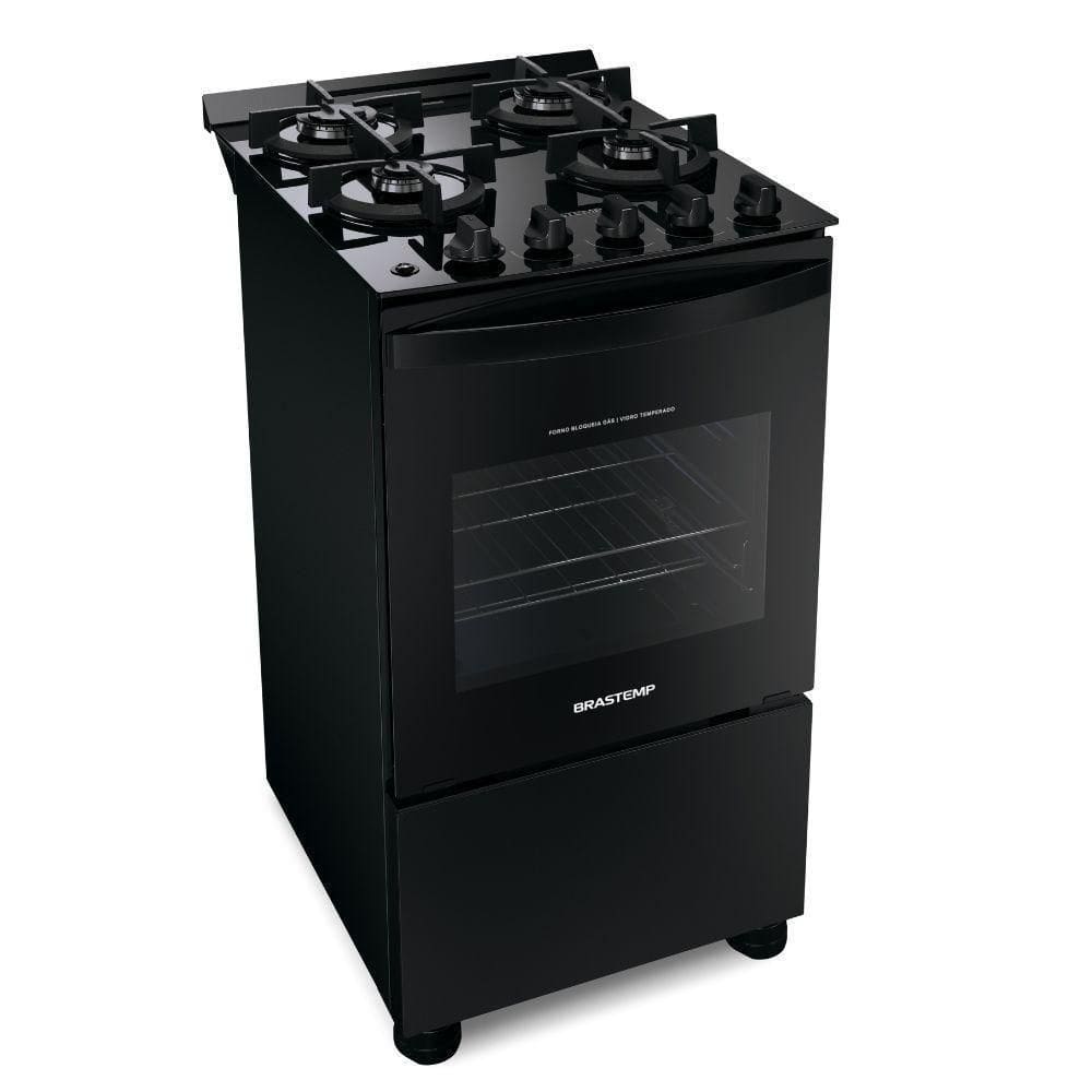 Fogão 4 Bocas Brastemp Automático Mesa De Vidro BFO4VAE Preto Bivolt