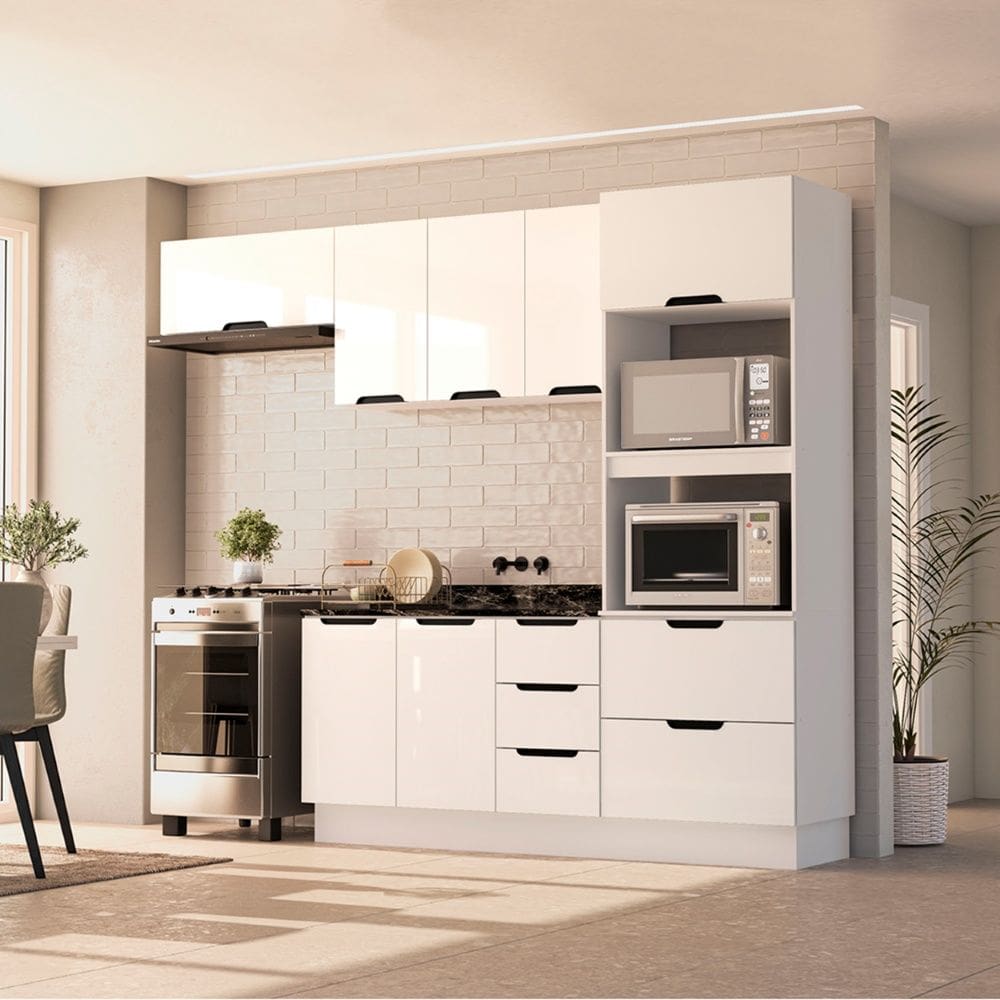 Cozinha Compacta 250058 4 Peças Meena Com Rodapé Branco Politorno Móveis
