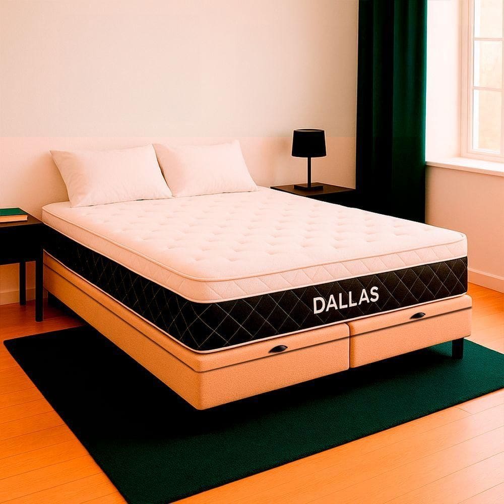 Cama Box Baú Queen Bege E Colchão Dallas Molas Vstore