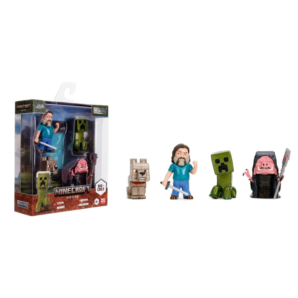 Conjunto de bonecos Jada Metalfigs Minecraft Movie, pacote com 4, 6 cm para crianças