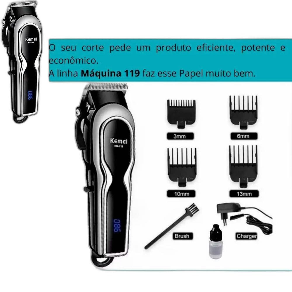 Máquina De Cortar Cabelo Kemei Display Digital