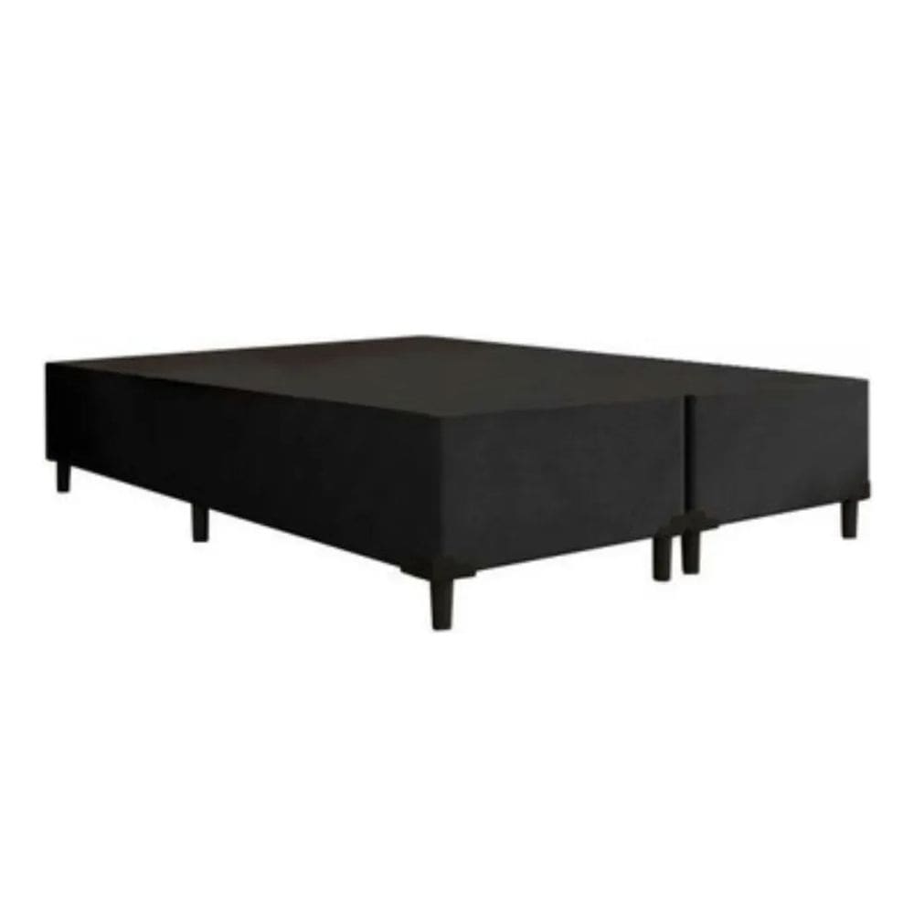 Base Cama Box Queen Bipartido Preta  Suede 40x158x198 - Santo Box FR