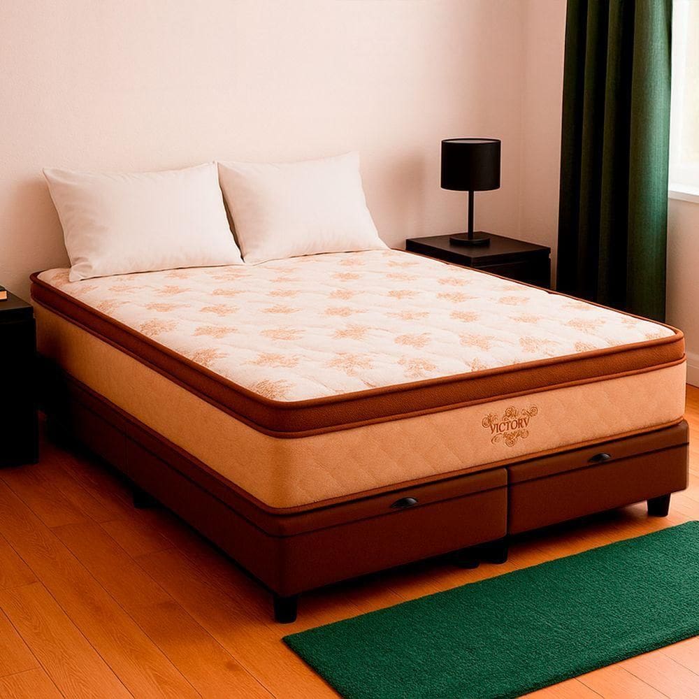 Cama Box Baú Queen E Colchão Four Season Molas V-store Marrom