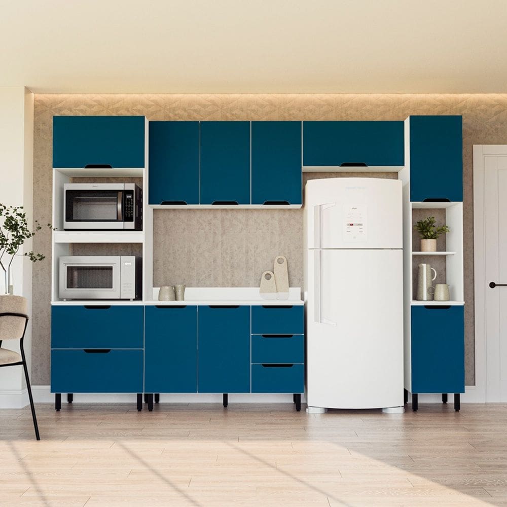 Cozinha Compacta 250068 5 Peças Meena Com Tampo Branco Azul Politorno Móveis