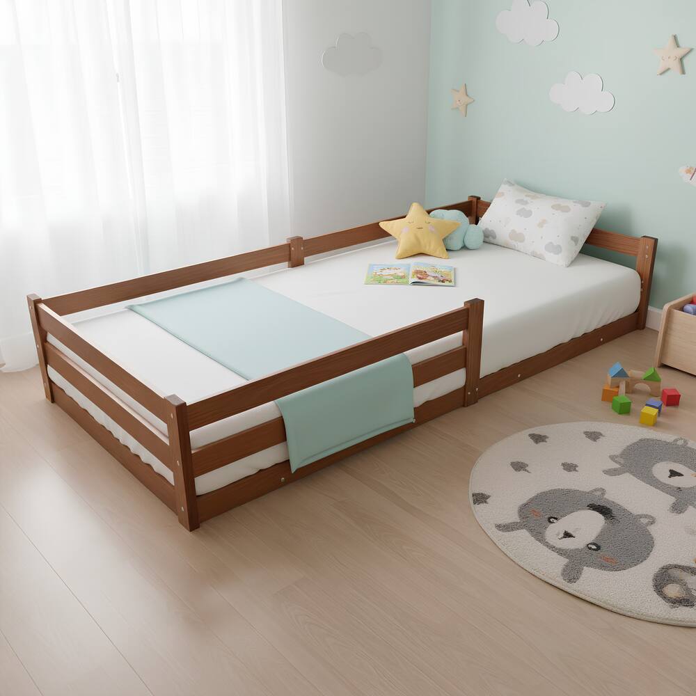 Cama Solteiro Infantil Montessoriana 100% Madeira Com Proteção Lateral Atraente