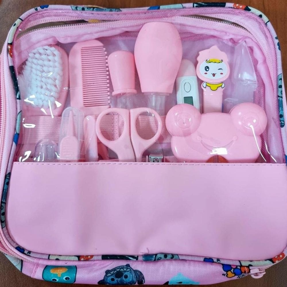 Kit Higiene Bebê Rosa Bolsa Tesoura Escova De Dedo
