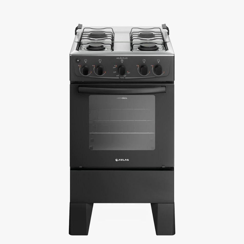 Fogão 4 Bocas Atlas Automático Mesa De Inox Milão Plus Preto Bivolt