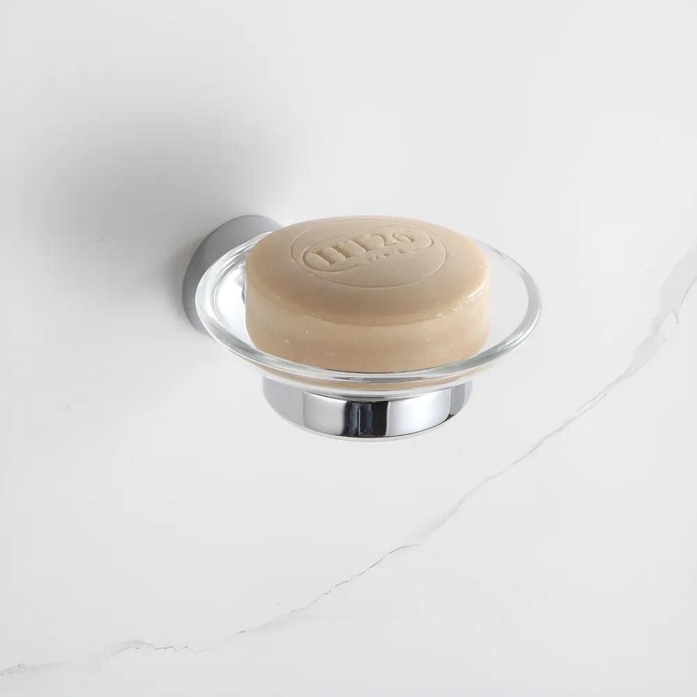 Saboneteira Em Vidro Transparente Cromado De Parede