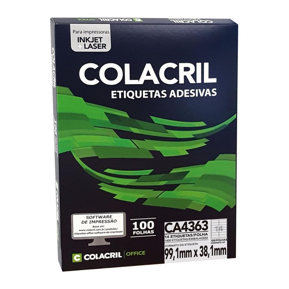 Etiqueta inkjet/laser CA4363 com 100 folhas - Colacril