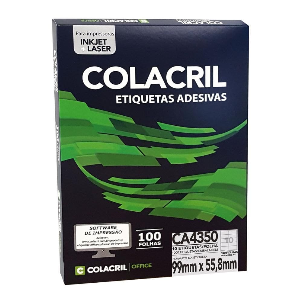 Etiqueta inkjet/laser CA4350 com 100 folhas - Colacril