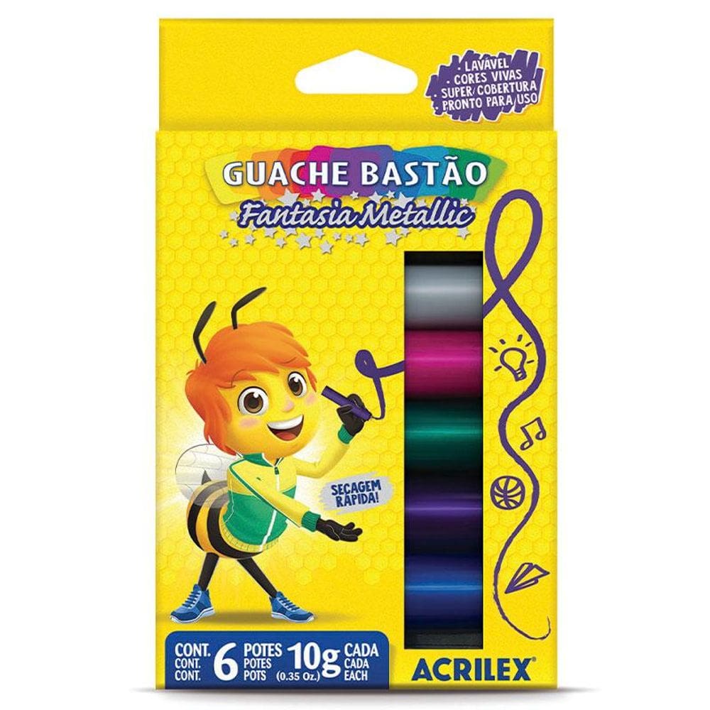 Tinta guache bastão Metallic 6 cores 02009 Acrilex