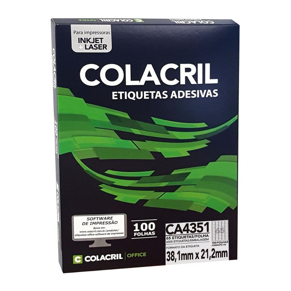 Etiqueta inkjet/laser CA4351 com 100 folhas - Colacril