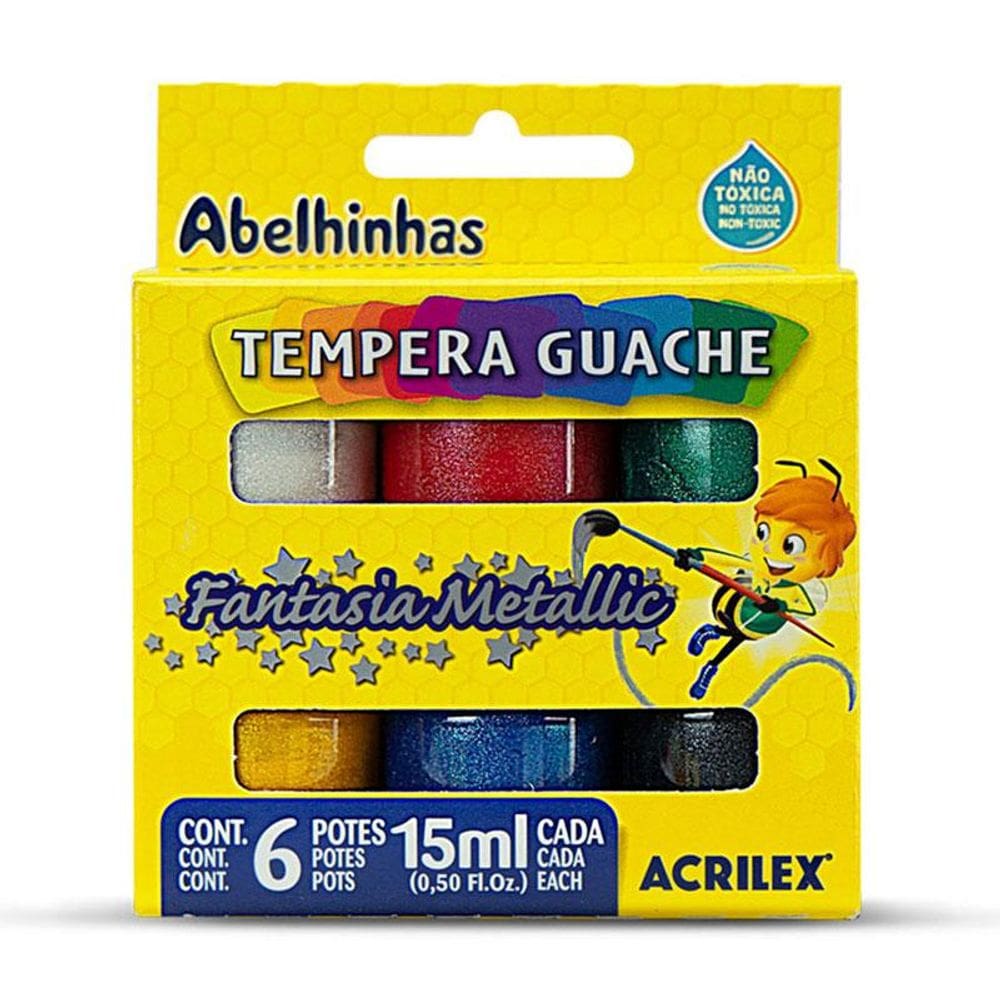 Tinta guache Metallic 6 cores 15ml 02002 Acrilex