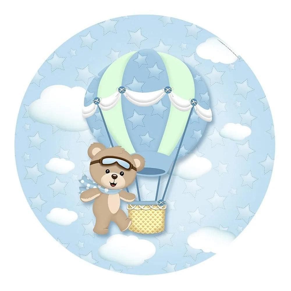 Painel Festa Redondo Sublimado 3D Tecido C/Elást Urso Baloei