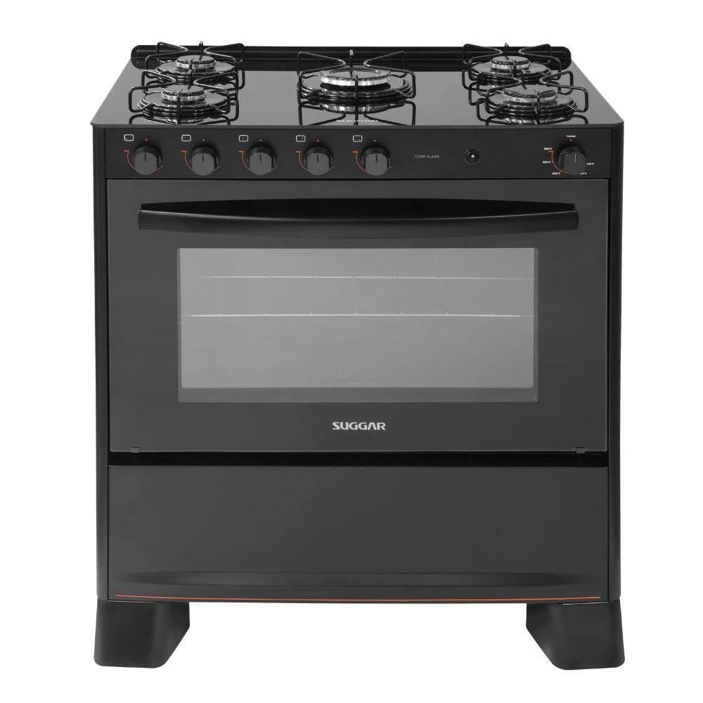 Fogão 5 Bocas Suggar Automático Cook Glass FGVCG510PT Preto Bivolt