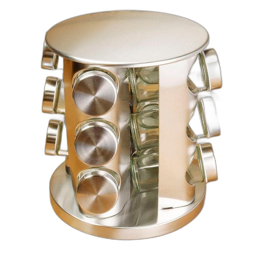 Conjunto Porta Condimentos Giratório Vidro Tampa Inox
