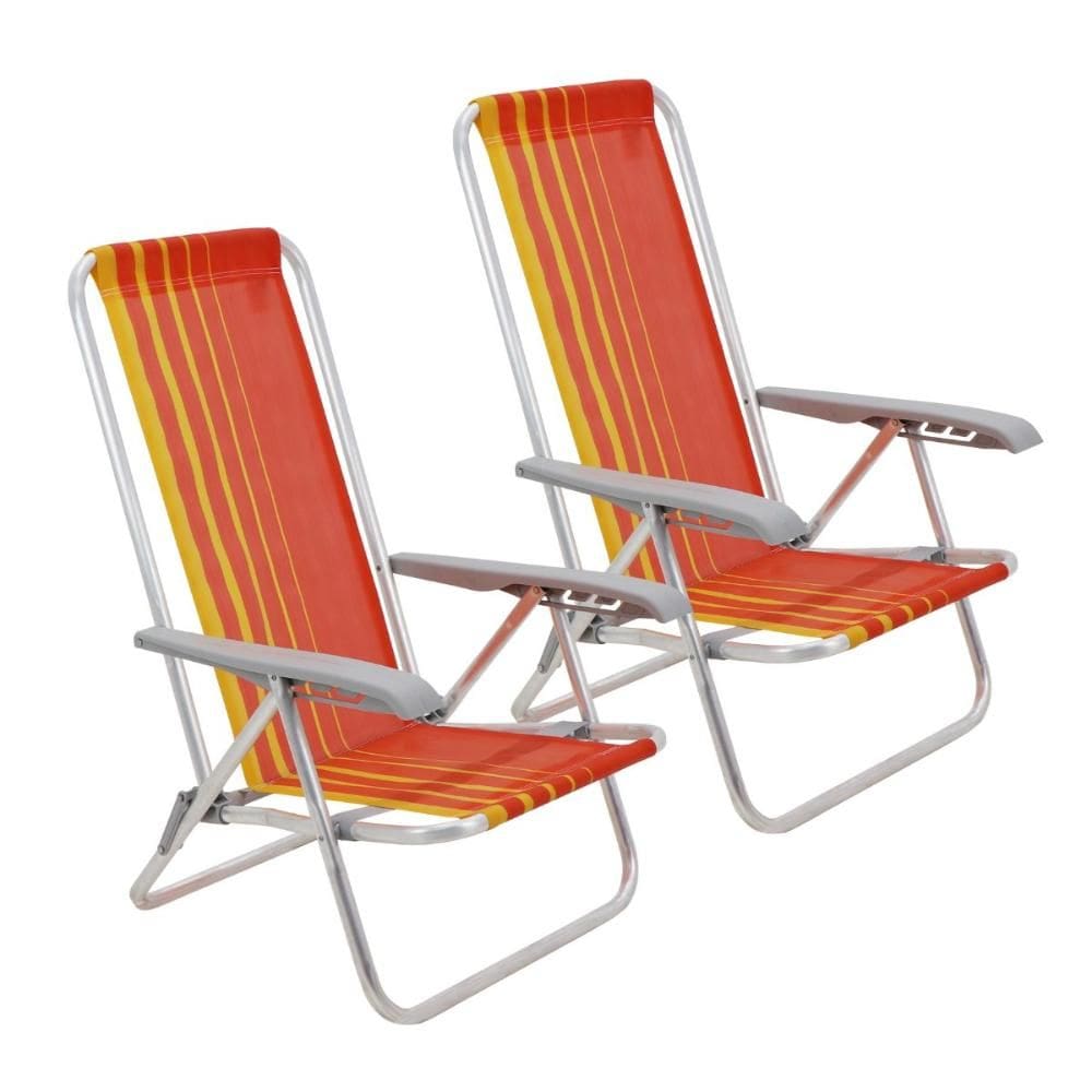 Kit 2 Cadeira De Praia Camping Reclinável Alumínio Bali Laranja Tramontina