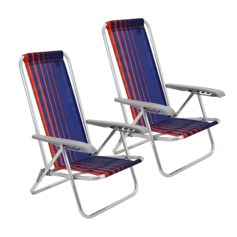 Kit 2 Cadeira De Praia Camping Reclinável Alumínio Bali Azul Marinho Tramontina