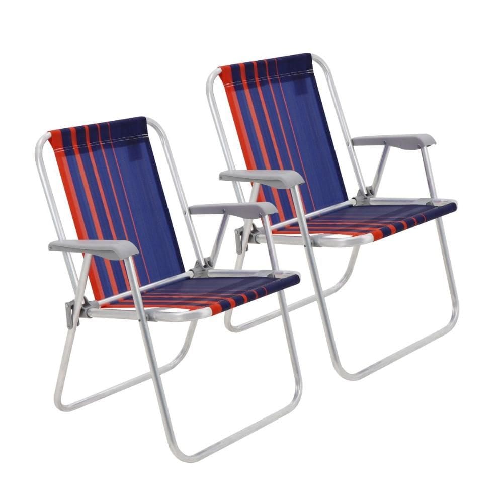 Kit 2 Cadeira de Praia Camping Alumínio Samoa Azul Marinho Tramontina