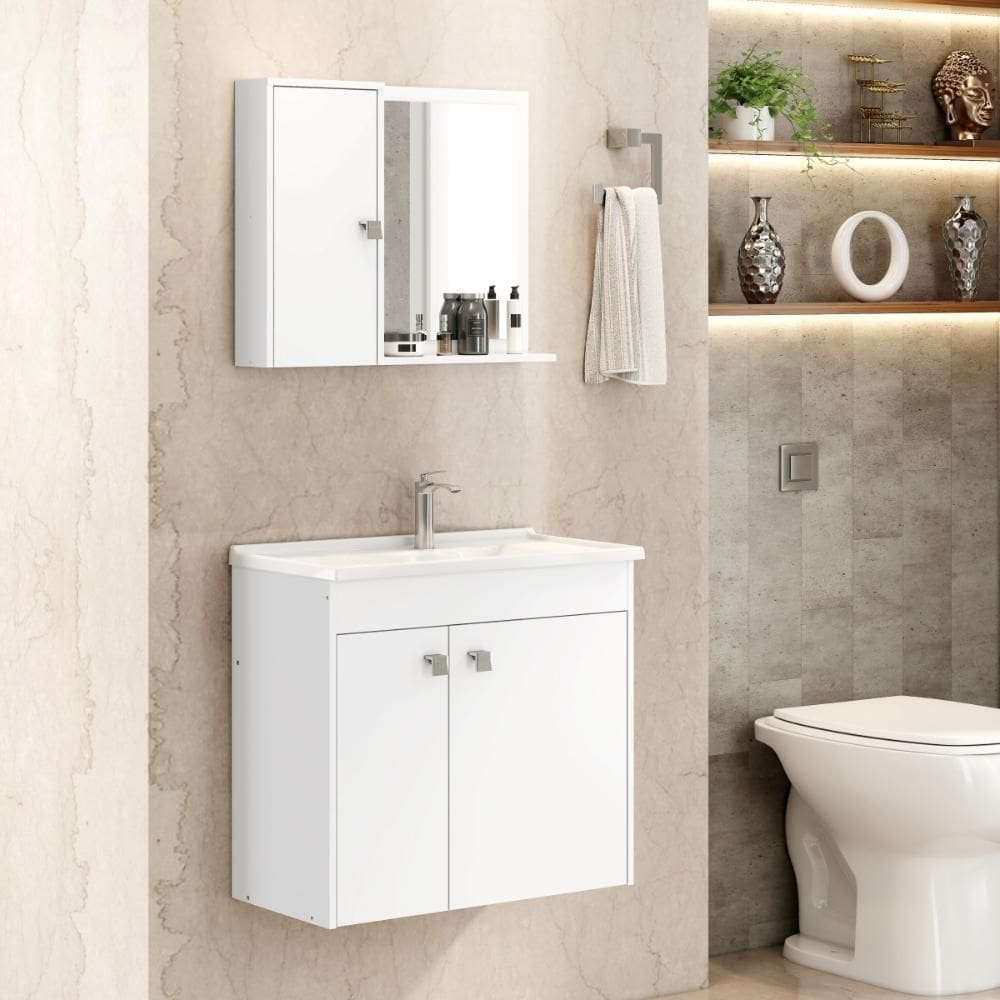 Conjunto Banheiro Munique II com Gabinete, Espelheira e Cuba