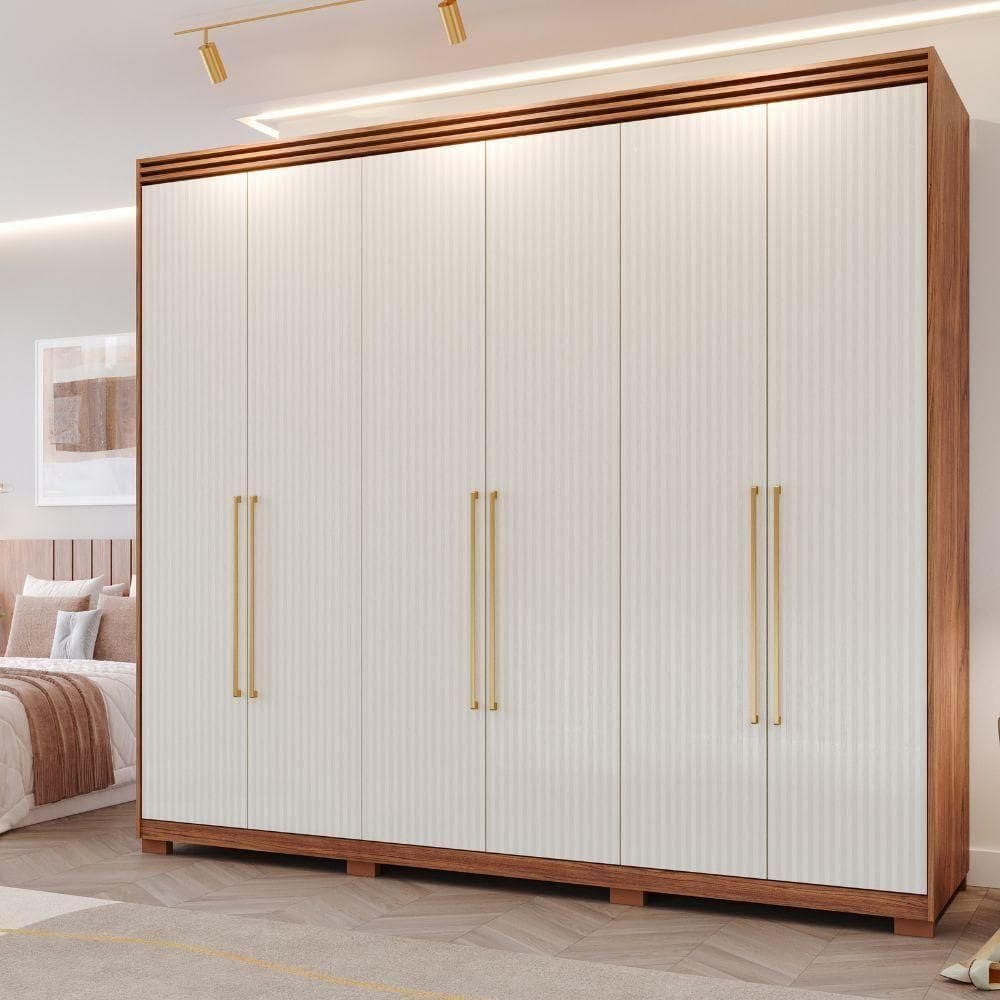Guarda-roupa Casal 6 Portas 5 Gavetas Cinamomo-grafiato Aurora Panan Móveis