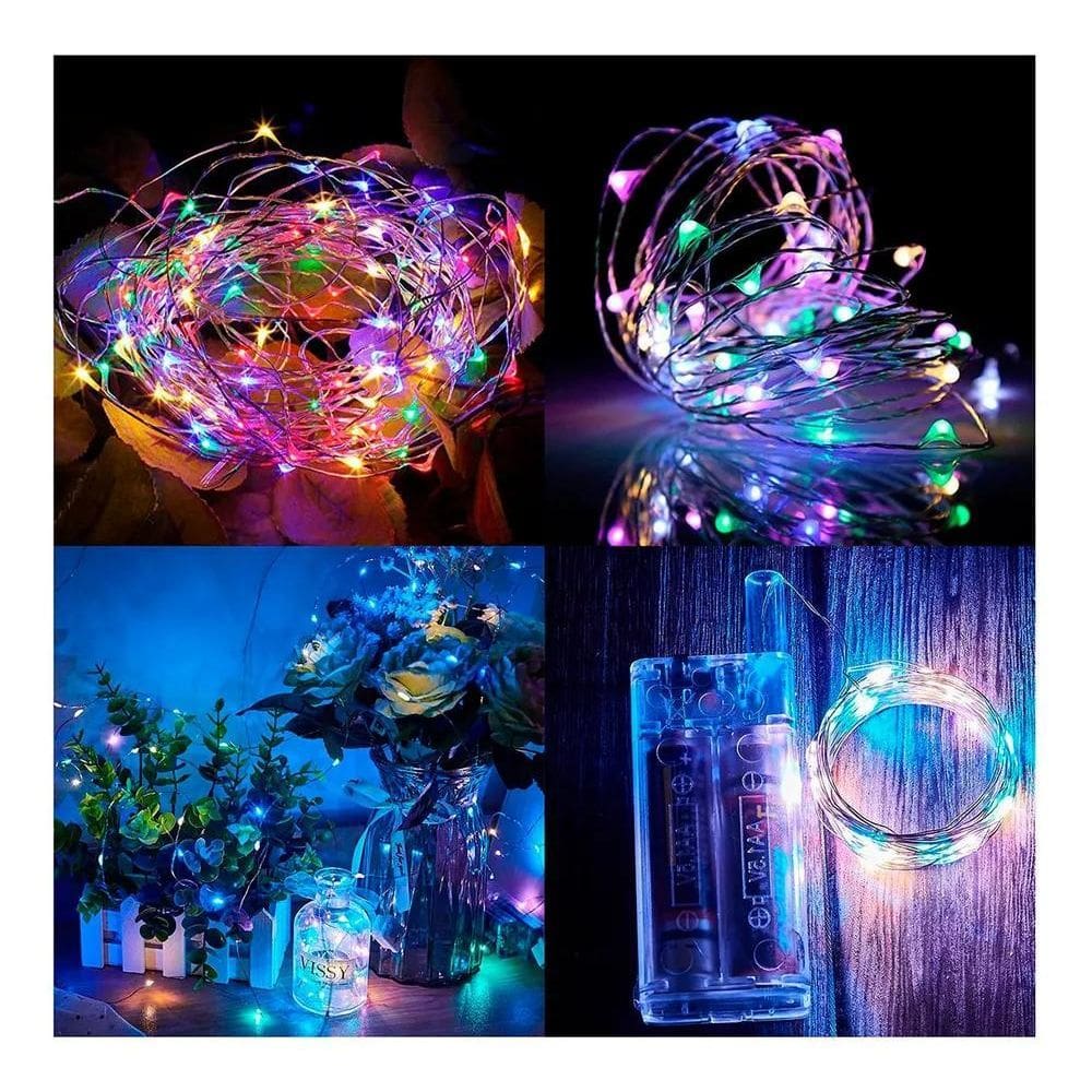 Fio De Fada Cordão Led De Luz 3 Metr Colorido 2 Pilhas Aa